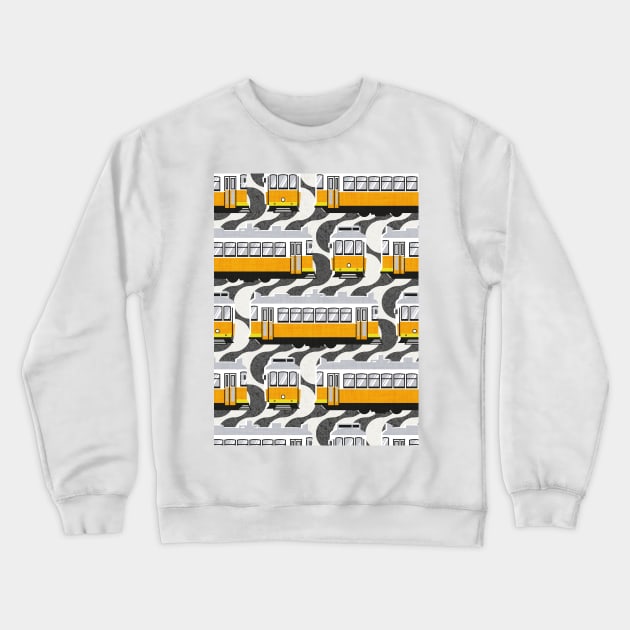 Lisbon trams // Portuguese Rossio cobblestone inspiration background lemon lime and marigold transport Crewneck Sweatshirt by SelmaCardoso